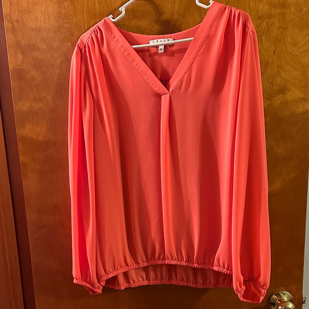 Coral V-Neck Blouse